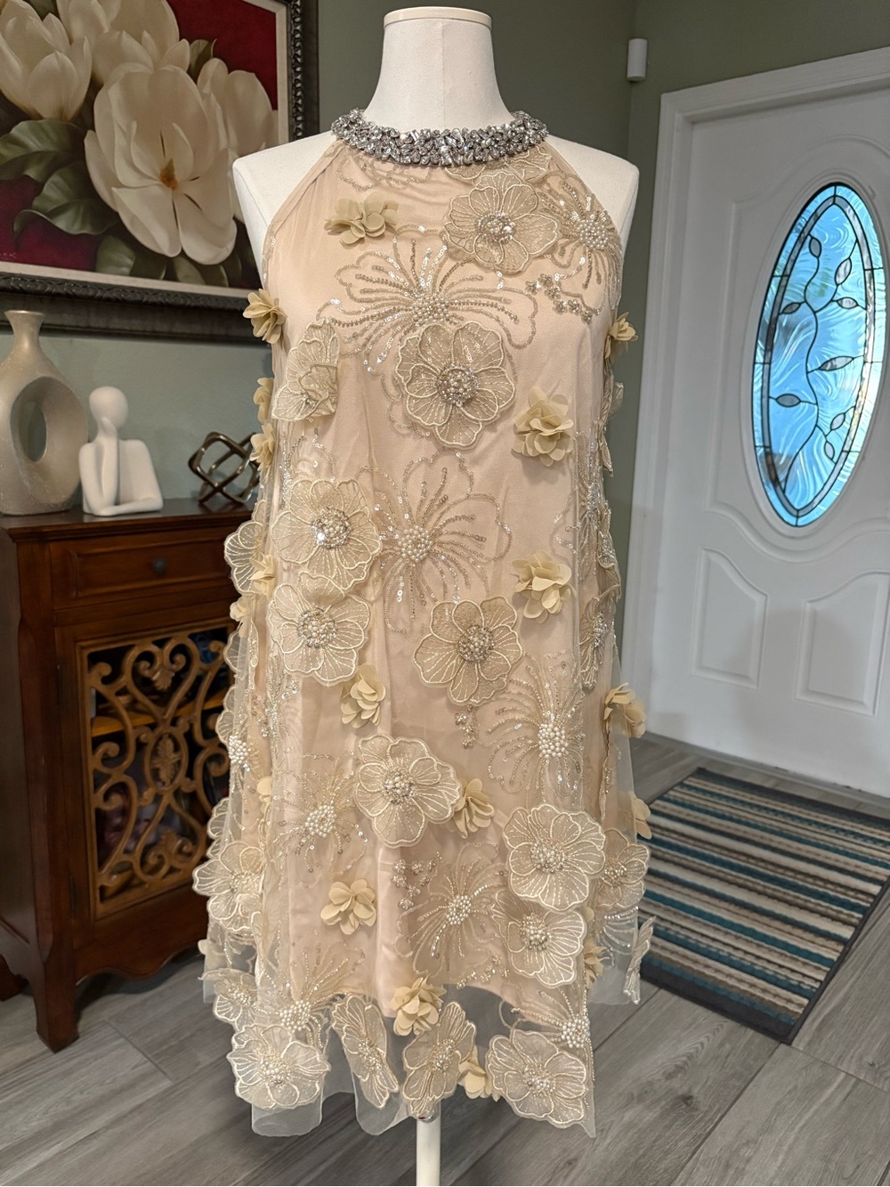 Rich Radi QS Embellished Halter Mini in Champagne - Picture 2 of 15
